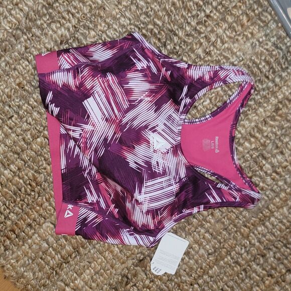 Brand New Reebok Sports Bra Purple Pink White Tank exercise fitness Bra NWT sz L - Picture 1 of 6